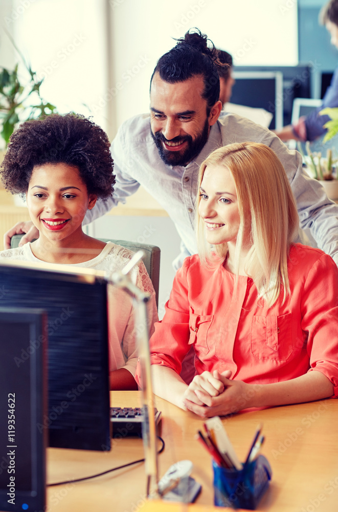 Canvas Prints happy creative team with computer in office