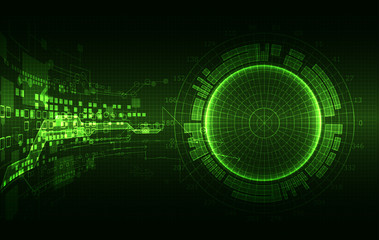 Abstract green colored background with various technological ele
