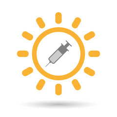 Isolated  line art sun icon with a syringe