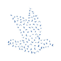 Doves and pigeons set for peace concept and wedding design. Flying blue birds sketch set. Vector