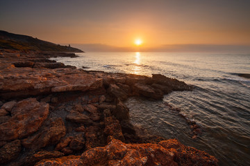 Beautiful sunset above the sea. Marine landscape.