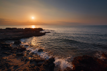 Beautiful sunset above the sea. Marine landscape.