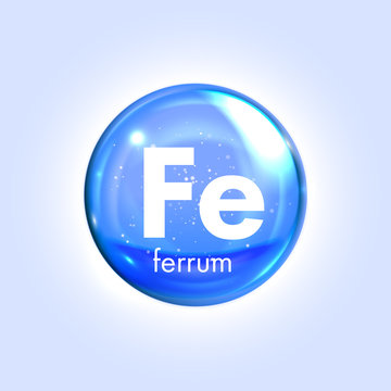 Ferrum mineral blue icon. Vector 3D drop pill capsule