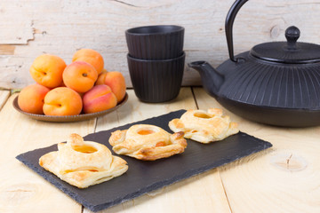 Homemade puff pastry with apricots