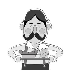 flat design bavarian man with beer and sausage icon vector illustration