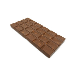 chocolate bars with almonds nuts lying on white background