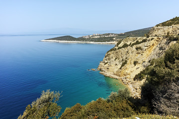 Fototapeta na wymiar Seascape with blue waters in Thassos island, East Macedonia and Thrace, Greece 
