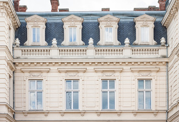 Potocki Palace in Lviv . Detail of the facade .