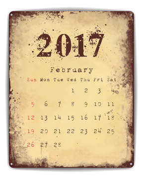 2017 Tin plate calendar February
