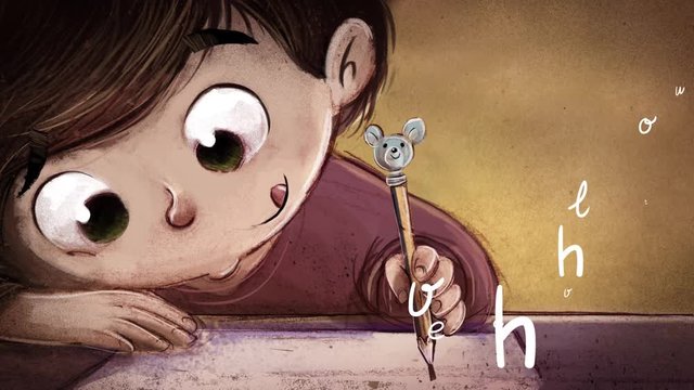 Ni&ntilde;o escribiendo en un papel con lapiz