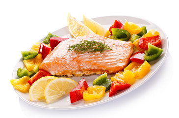 Roasted salmon and vegetables