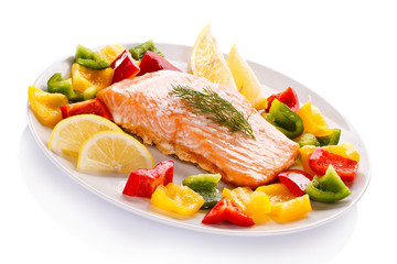 Roasted salmon and vegetables