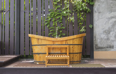 vintage wood japanese bathtub outdoor
