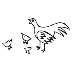illustration vector hand drawn sketch of hen and its baby isolated