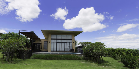 vacation house on hill and blue sky