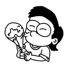 illustration vector doodle hand drawn of male winner kissing trophy isolated
