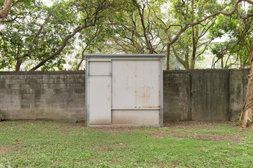 Large blank billboard on a street wall, banners with room to add your own text