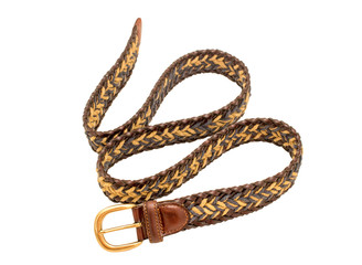 Leather braided belt for men on white background