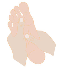 two hands doing foot massage. vector illustration