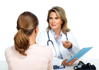 Obraz premium Mature medical doctor woman and patient.