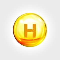 Vitamin H gold icon. Biotin drop pill capsule