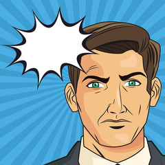 businessman bubble man male suit cartoon pop art comic retro icon. Colorful and striped design. Vector illustration