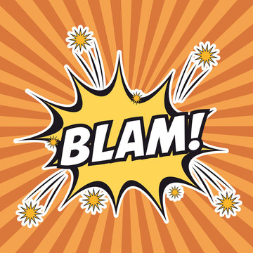 blam explosion cartoon pop art comic retro communication icon. Colorful striped design. Vector illustration