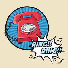 ring explosion phone cartoon pop art comic retro communication icon. Colorful striped circle design. Vector illustration