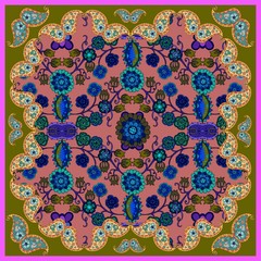 Tablecloth or shawl with flowers and paisley.