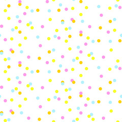 Colorful neon confetti seamless vector background for party cards. Holiday celebration multicolored dot pattern.