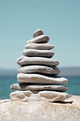 Stack of Sea Pebbles in the Shape of Tree or Pyramid