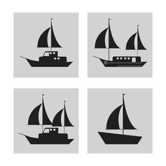 sailboat set ship sea ocen transportation frames icon. Black white flat isolated design. Vector illustration