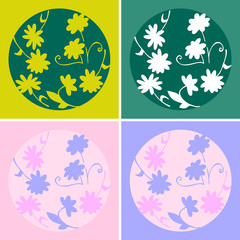 Set of ceramic tiles with beautiful flowers. Vector illustration.