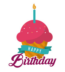 muffin cupcake candle happy birthday celebration party icon. Colorful design. Vector illustration
