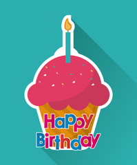 muffin cupcake candle happy birthday celebration party icon. Colorful design. Vector illustration