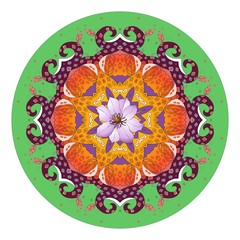 Mandala ornament with beautiful flower. Hand drawn decorative round pattern. Vector illustration.
