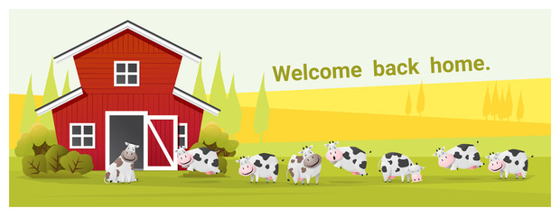Rural landscape and farm animal background with cow , vector , illustration © littleartvector