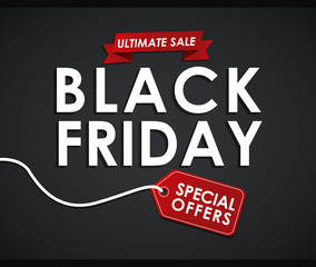 label tag black friday shopping sale offers icon. Black white red design. Vector illustration