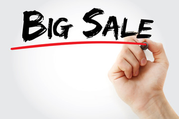 Hand writing BIG SALE with marker, concept background