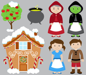 Hansel and Gretel Vector Collection with Witch and Gingerbread House