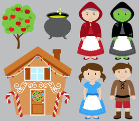 Hansel and Gretel Vector Collection with Witch and Gingerbread House - 119369691