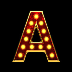 a isolated golden letter with lights on black. 3d illustration