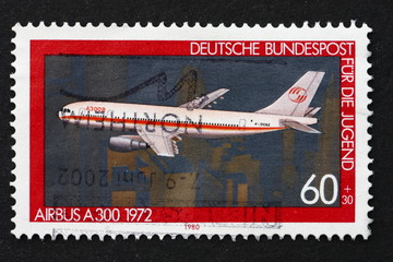 Postage stamp Germany 1980 Airbus A300, 1972