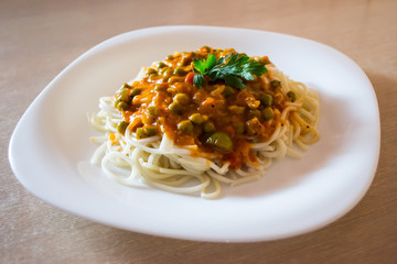 Spaghetti on the white plate