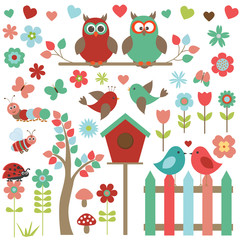 Vector set of nature-themed and birds.
