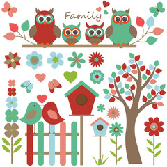 Vector set on the theme of birds and nature.
