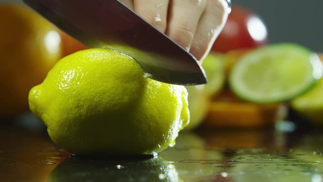 Slicing a lemon in half