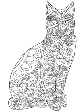 Cat Coloring vector for adults