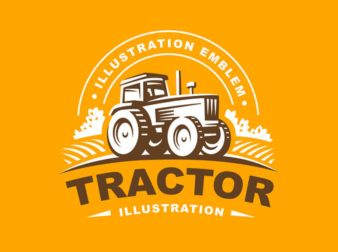 Tractor logo illustration on orange background