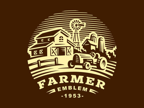 Illustration farm logo in vintage style